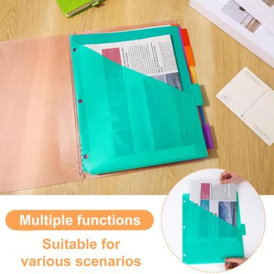 8Pcs Tab Binder Dividers with Pockets Colorful Workbook Divider Tabs Easy Classification 3 Hole Punch Loose Leaf Paper Storage Folders
