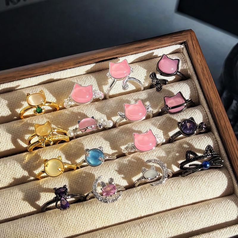 Exquisite Y2K Pink Cat Eye Stone Ring: Stylish, Sweet, and Fashionable Finger Accessory for Women