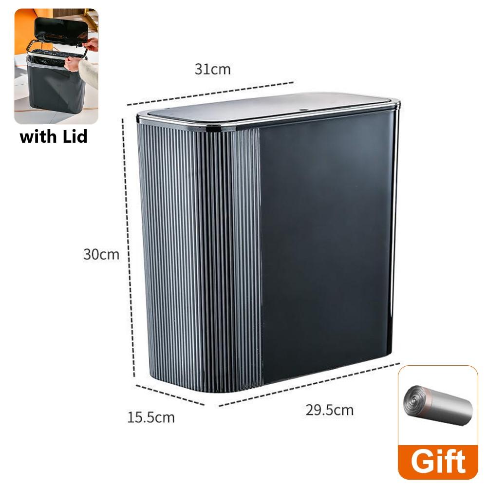 

14L Narrow Press Ring Trash Can with Lid Wastebasket for Bathroom Gap Kitchen Foot Waste Dustbin Toilet Garbage Can Light Luxury