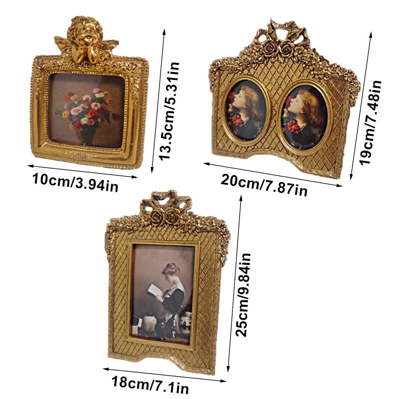 French Retro Picture Frame Relief Golden Resin Photo Case Nightstand Desk Decor Wall Hanging Photo Frame Home Decor Ornament