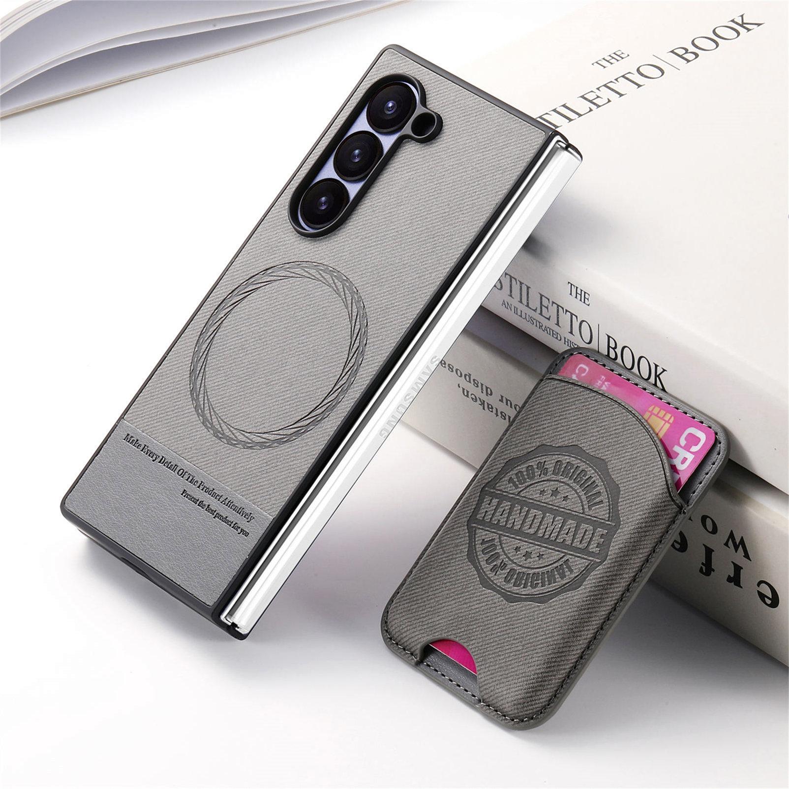 

2 in 1 Detachable Cards Solt Wallet CowBoy Case For Samsung Galaxy Z Fold 6 5 4 3 5G Fold6 Fold5 Magnetic Vertical Bag Cover For Samsung Galaxy Z Fold6 серый