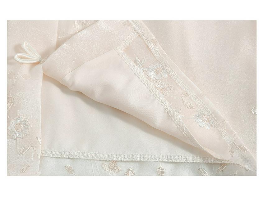 Mom's Summer Embroidered Tassel Stand Collar Chiffon Blouse for Middle-Aged Women