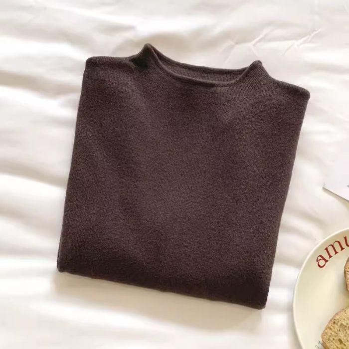 Women's Autumn/Winter Semi-High Neck Knit Sweater - Slim Fit, Soft Long Sleeve Base Layer.