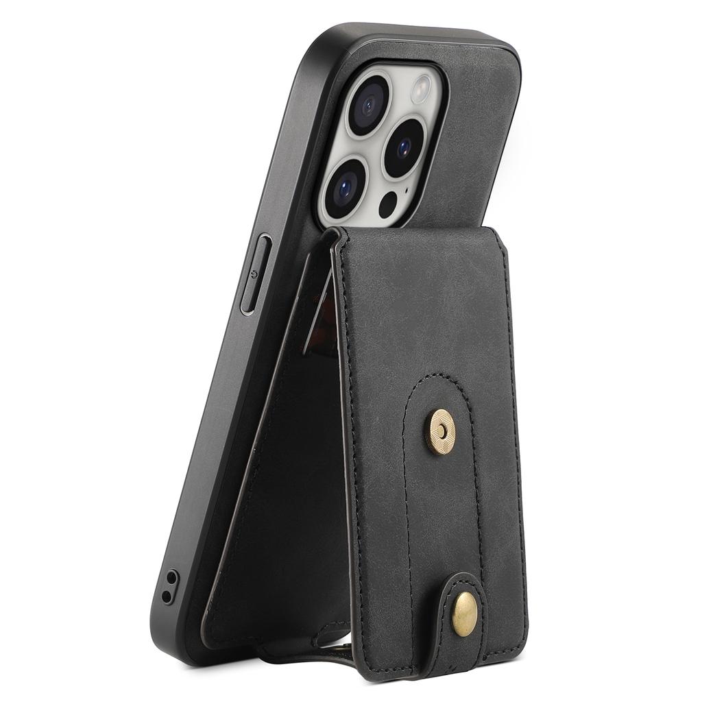 DENIOR D14 For iPhone 16 Pro Max Magnetic Case Leather+PC+TPU Phone Cover Card Bag