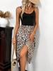 Spot women's clothing European and American leopard print sexy suspender slit medium and long dress
