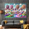 A dreamy candy-themed background banner made of polyester, suitable for various party decorations both indoors and outdoors.