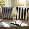 bBlack White Stripe Minimalist Cushion Cover Pillowcase Antidustmite Invisible Zipper Short Plush Sofa Cushion