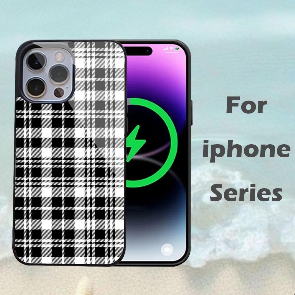 White Black Plaid Print Phone Case For IPhone 16 15 14 13 Pro Max 11 12 Mini Alex Mirror For Magsafe Wireless Charging Cover