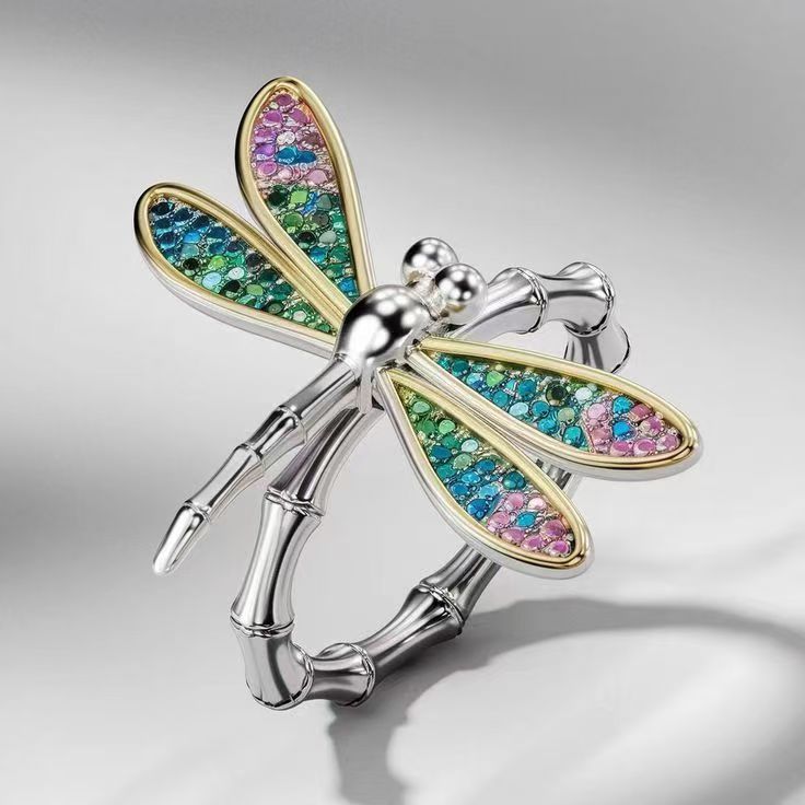 High-End Oil Drop Painted Butterfly Ring Women'S Foreign Gas Diamond High-End Ring