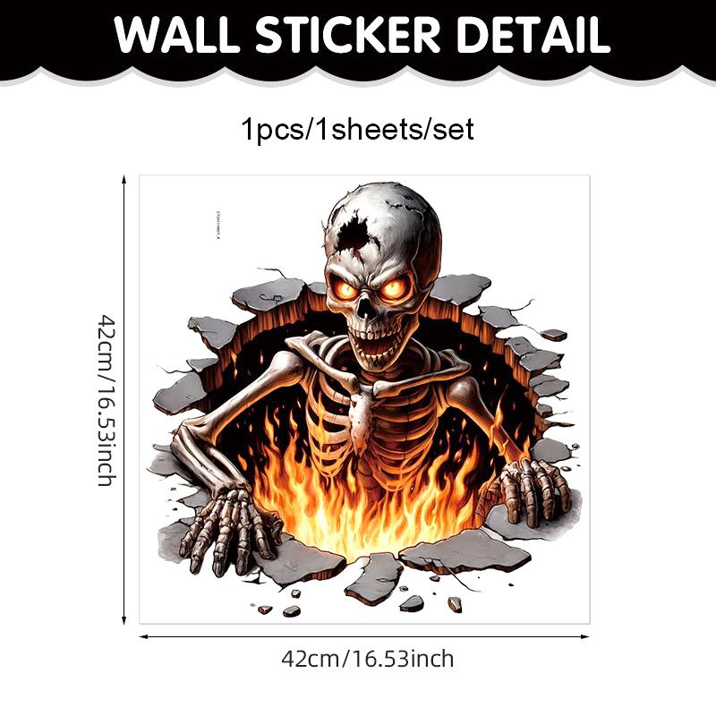 Halloween Wall Stickers 3D Effect Broken Wall Zombies Broken Wall Floor Stickers Pvc Self-Adhesive Bedroom Living Room Horror