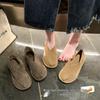 2024 Sommar Mjukt Läder Dam Rund Tå Slip-on Fiskarsandaler, Retrostil, Plusstorlek Finns