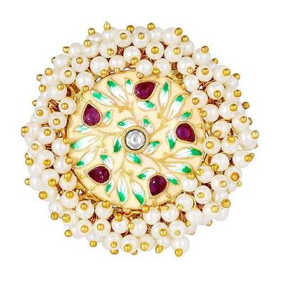 Copper And Pearl Hand Painted Ring For Women & Girls (Multicolored), Free Size