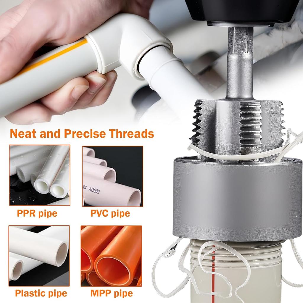 Integrated Internal & External Pipe Threading Tool (1/2'' & 3/4'' Dies)–Electric Drill Compatible Pipe Threader Plumbing Repair