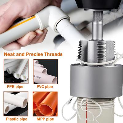 Integrated Internal & External Pipe Threading Tool (1/2'' & 3/4'' Dies)–Electric Drill Compatible Pipe Threader Plumbing Repair