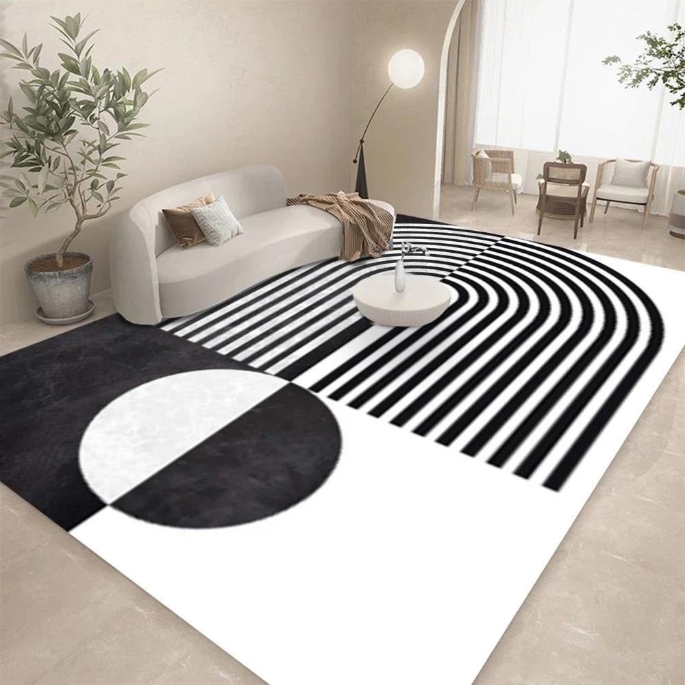 Black White Geometric Line Abstract Art Carpet Living Room Sofa Decor Kitchen Table Mat Leisure Room Nonslip Floormat Halloween