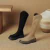 Krazing Pot Flock Autumn Winter Shoes Thick Med Heels Flat Platform Size 43 Modern Boots Stretch Knee Boots