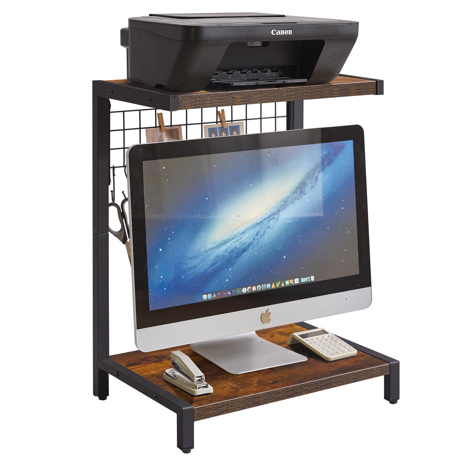 

Aibiju Open Rack Desktop Storage Shelf Desk Shelf Computer Stand Monitor Stand Printer Stand Storage with Clips and Pegboard Vintage 4325/2955cm
