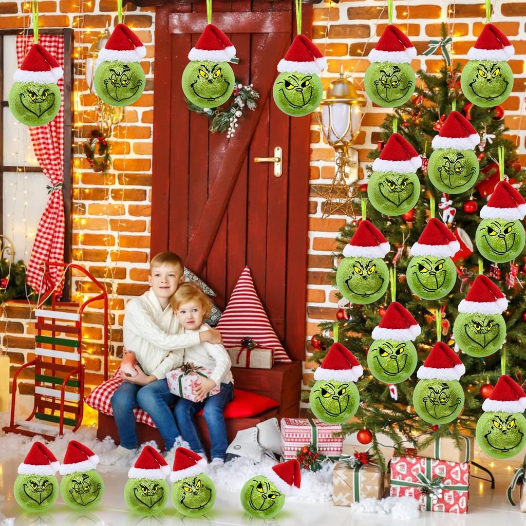 12PCS-Pack Of Christmas Decoration Christmas Tree Ornaments With Green Hair, Cute Decoration Props