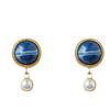 Vintage Blaue Donau Französischer Retro Pearl Harbor Stil Hofohrringe