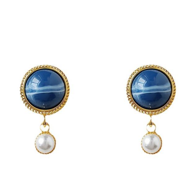 Vintage Blaue Donau Französischer Retro Pearl Harbor Stil Hofohrringe