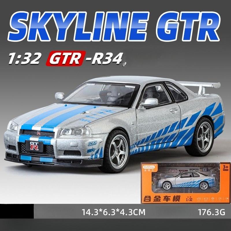 1:32 Nissan GTR R34 Skyline Supercar Alliage Métal Moulé Sous Pression Modèle de Voiture Collection Bureau Intérieur Hobby Ornement Tendance Cadeau d'Anniversaire