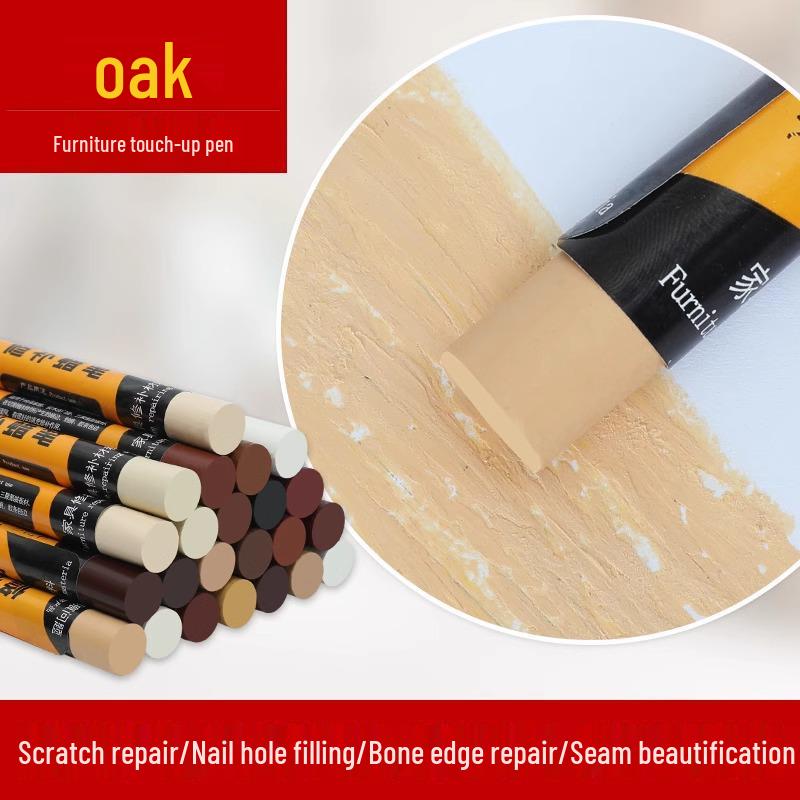 

Комплект для ремонта деревянной мебели: Карандаш для подкраски, Ремонтный карандаш, Заполнитель царапин и Паста для краски