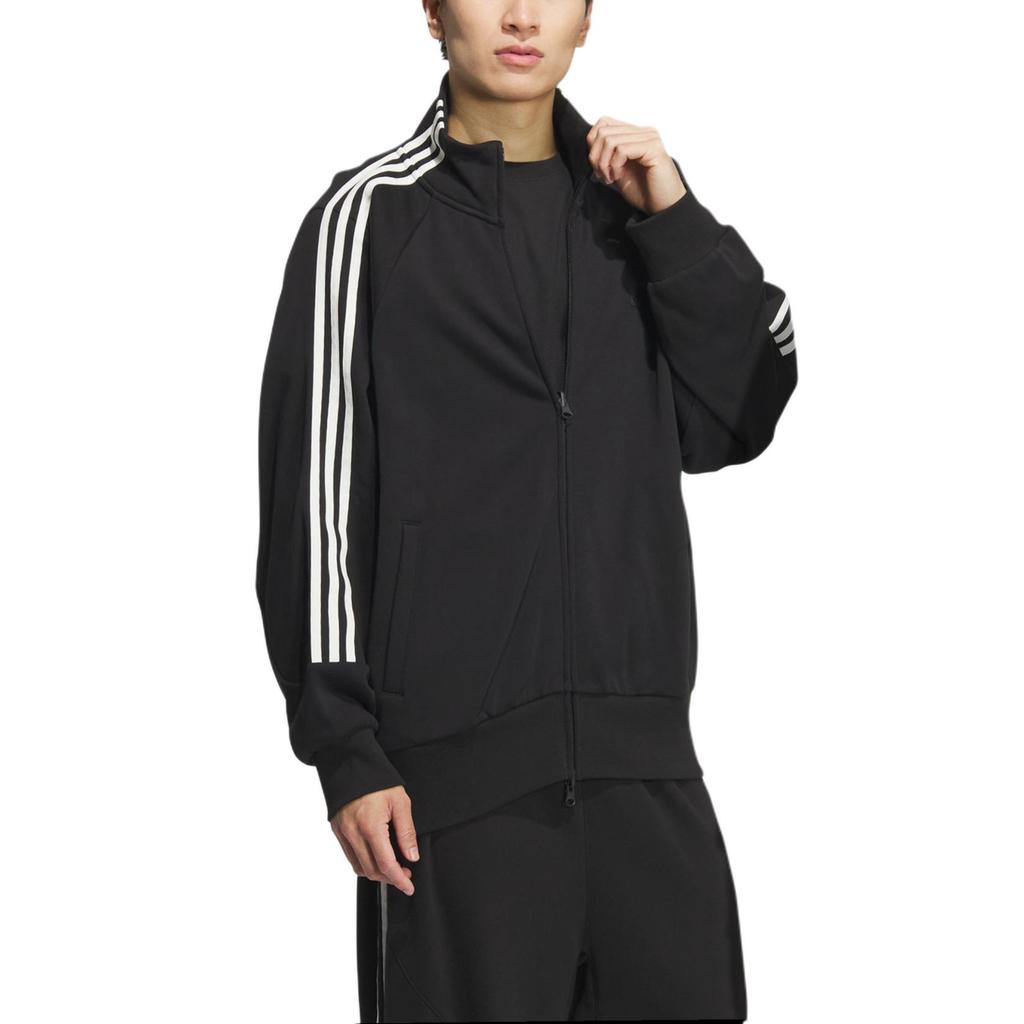 adidas Felpa Sportiva in Maglia a 3 Strisce Stile Retro Colletto Alto Giacca Casual con Striscia Laterale Giacca Unisex Nero JI6649