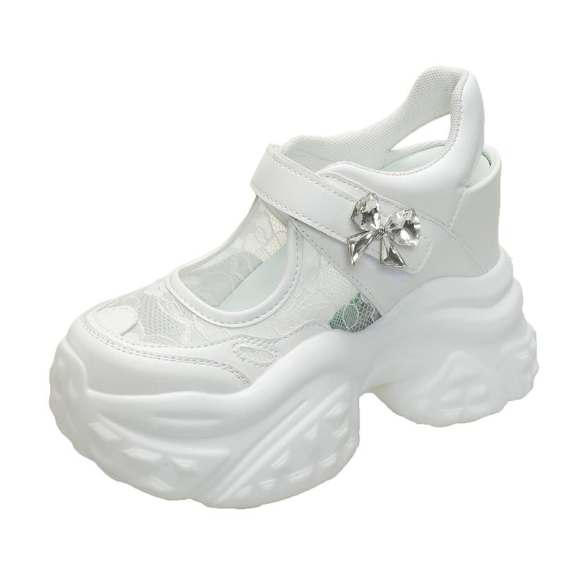 11CM New 2025 Summer Women Sports Sandals Non Slip Soft Breathable Thick Platform Sneakers Heels Bling Comfortable Mesh Sandals