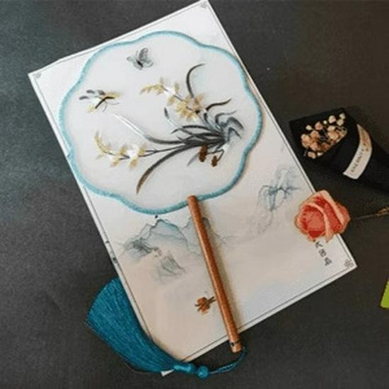 Kinder Hanfu Rundfächer im antiken Stil - Suzhou-Stickerei für Sommertanz und Cheongsam