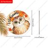 Welcome Autumn Owl Maple Leaf Round Wooden Hanging Sign, 2D Flat Printed Fall Front Door Decor, Harvest Season Wall Ornament Gift