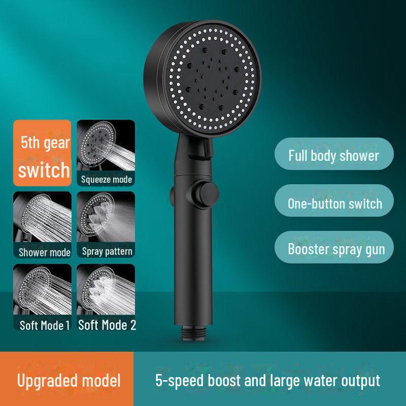 Matná černá multifunkční ruční sprchová hlavice Booster s 5 rychlostmi