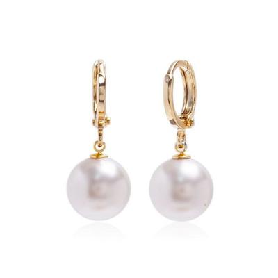 E497 10mm White Pearl Austrian Gold One-Touch Earrings