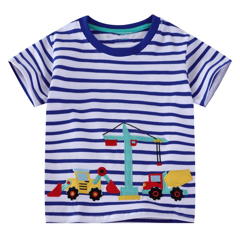 Little Maven Tops Children's Clothing Cartoon Excavator Kids Clothes 2026 Summer Baby Boys Short Sleeve Striped  T Shirts Cotton