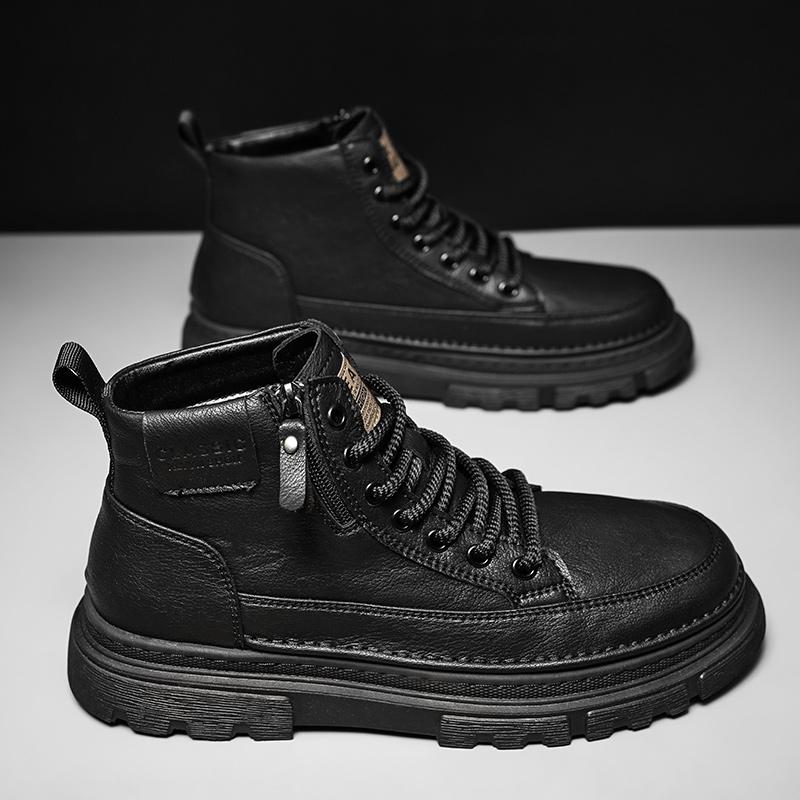 Italian Brand Men's Casual Leather Ankle Boots Fashion Flat Designer Antiskid Hiking Shoes High Top Shoes Outdoor Walking Shoes