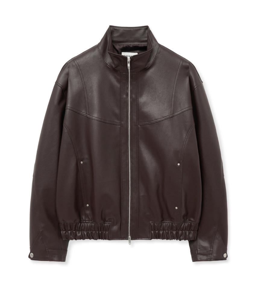 Sperone High-Neck Curved Leather Jacket (Brown)
