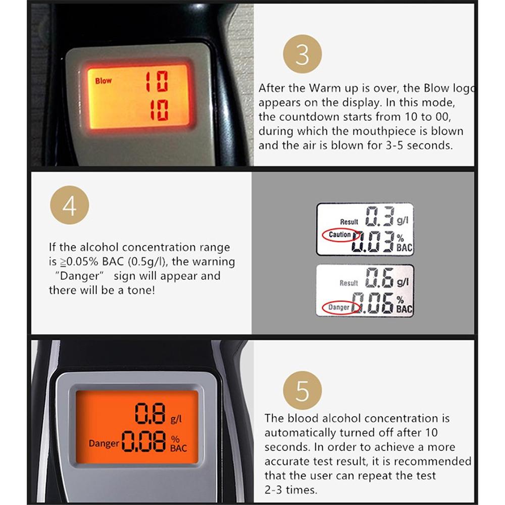 Přesně přenosný digitální dechový alkohol tester Profesionální dechový analyzátor Mini Police Alcotester LCD obrazovka Alkoholový dechový tester Podsvícení displeje
