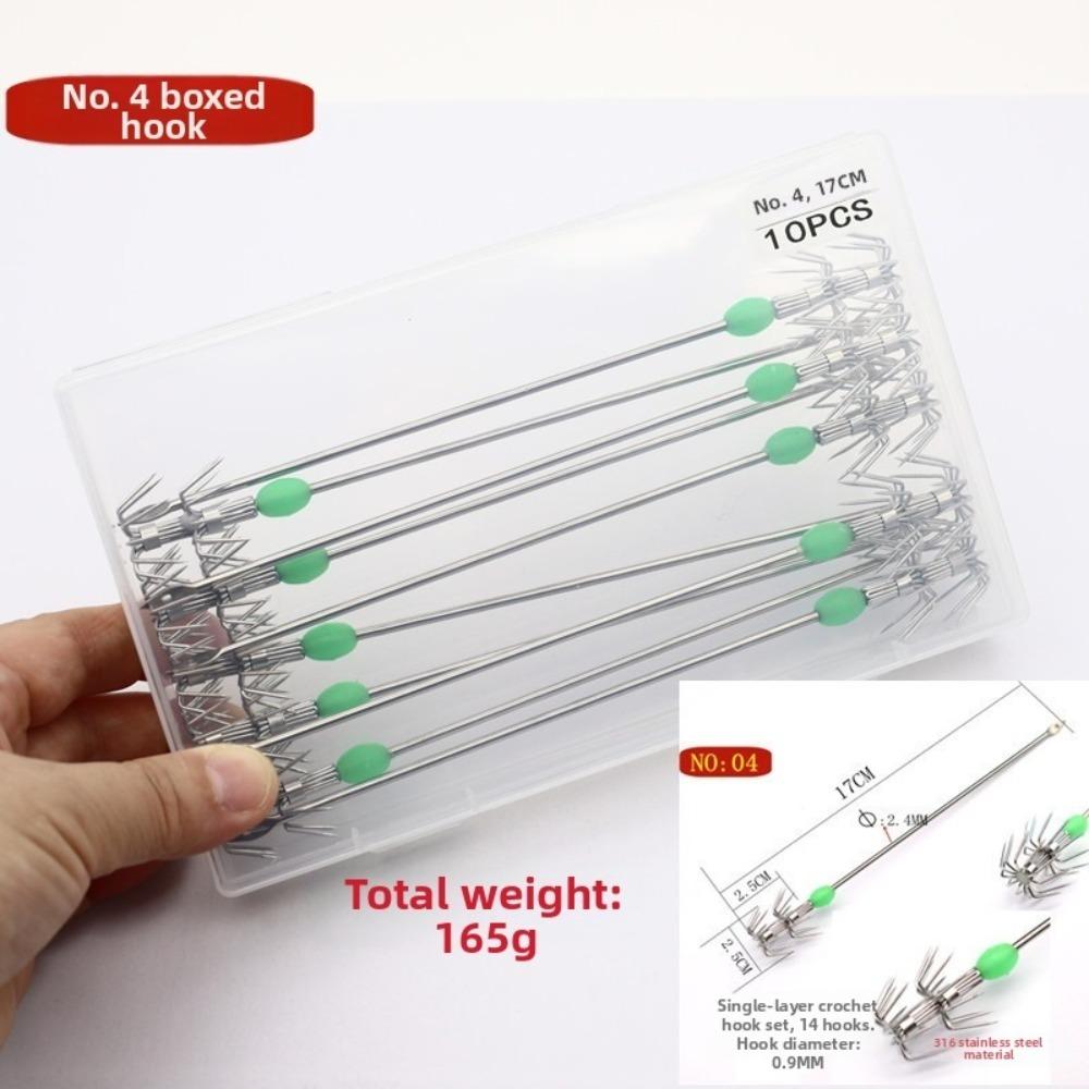 10pcs/ Box Stainless Steel Squid Hooks Blow Tube Design Umbrella Hooks Saltwater Fishing