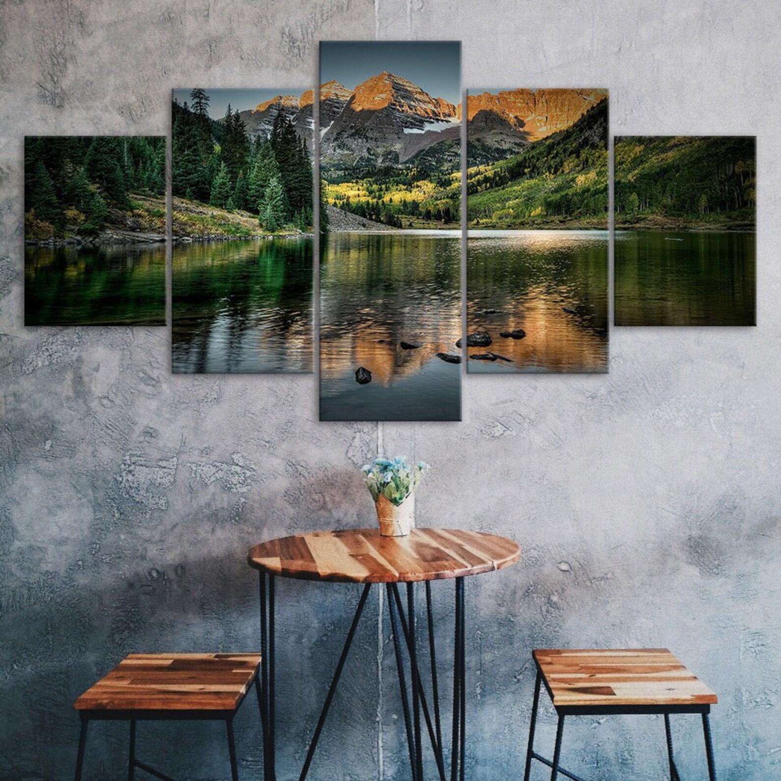 

Colorado Ozero Mountain Landscape Canvas 5 Piece Five Panel Wall Print Modern Art Poster Home Decor Gift For Him For Her 20X35 20X45 20X55CM
