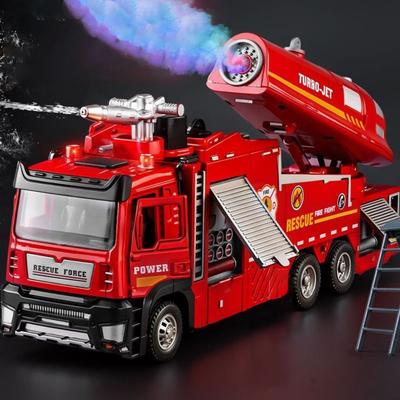 1:32er Maßstab Wassersprüh-Feuerwehr-Rettungsspielzeug Rückziehfunktion Baustellenfahrzeug Kinderspielzeug Geschenke