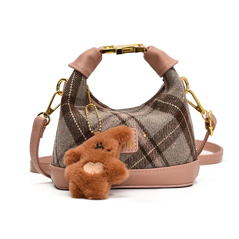 2025 Korean Trendy Plaid Kids Crossbody & Handheld Mini Crescent Bag