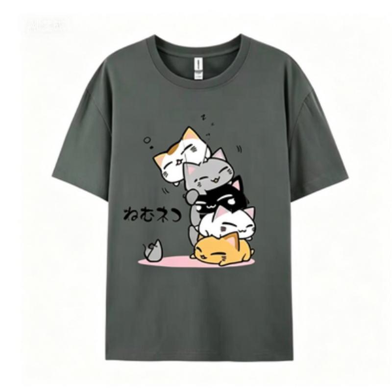 New summer style Korean version pure cotton shortsleeved top Unisex loose fit cartoon design versatile suitable for both Unisex wome