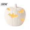 Decorative Yard Figurines Halloween Pumpkin Resin Figurine, Bat Hollow Out Lantern with Atmospheric Night Lighting Warm Light, Spooky Indoor