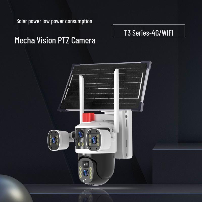 Triple-Lens Solar Surveillance Camera with Remote Two-Way Intercom and HD Mobile Phone Connectivity for Outdoor Use