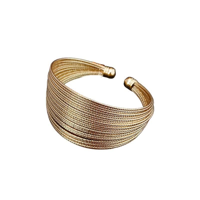 Minimalist Gold Plated Metal Multi-Layer Open Cuff Bracelet Women Elegant Stackable Jewelry With Geometric Circle Design