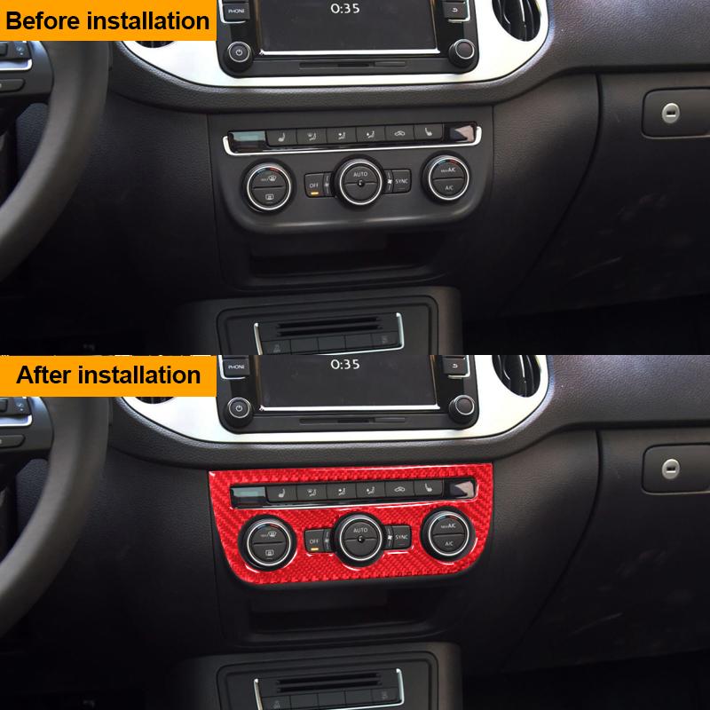 Real Carbon Fiber Car Central Control Air Conditioning Panel Frame Sticker For Volkswagen Tiguan 2013-2017 Car Accessories