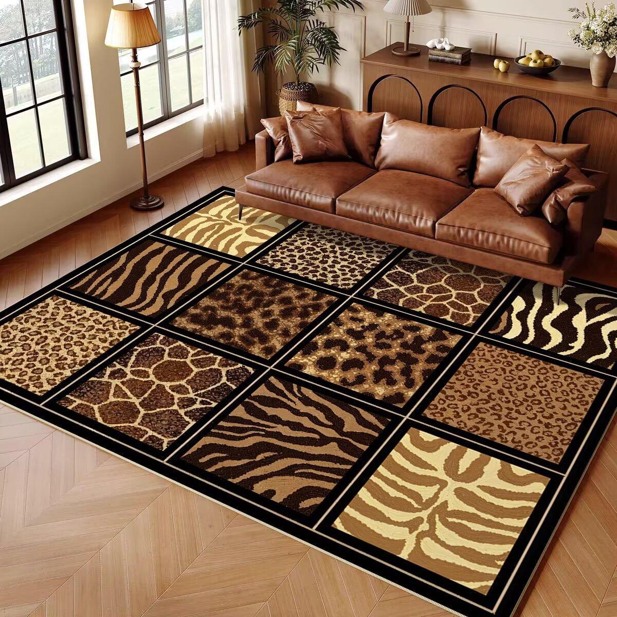 Luxe Stijlvolle Dierenprint Tapijttegel Tijger Zebra Luipaard Vloerkleed Bruin Zwart Goud Woonkamer Bankgedeelte Huisdecoratie Modern Tapijt 120X160CM