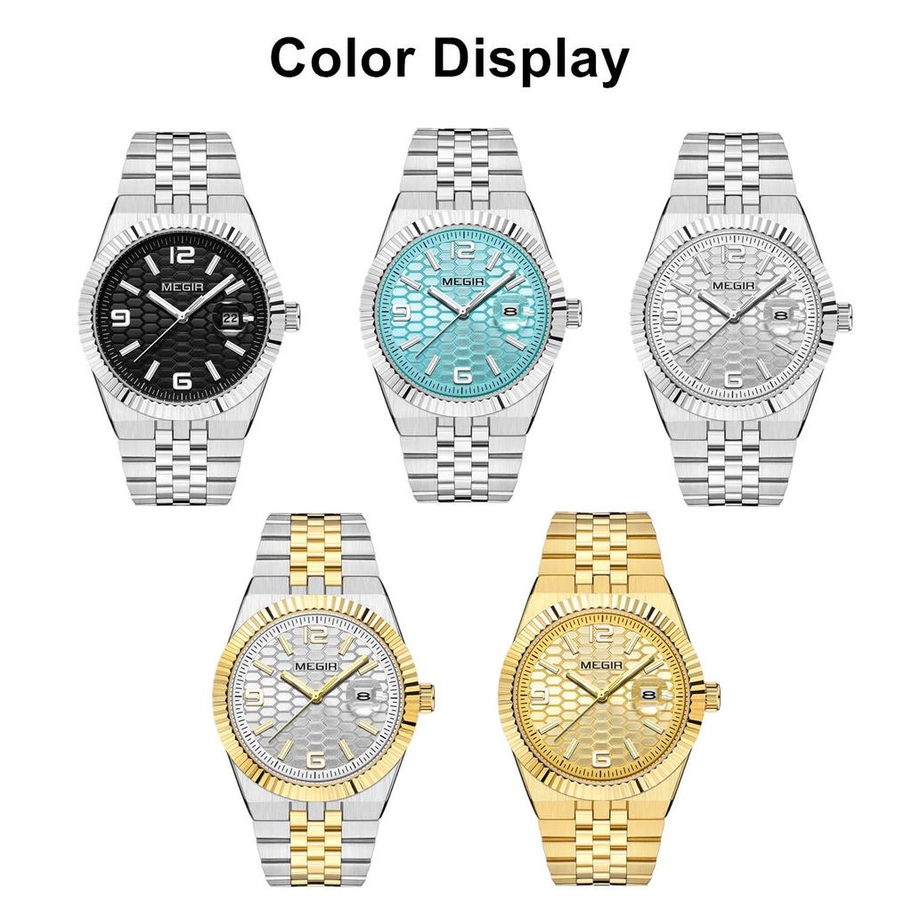 Megir Large Dial Business Leisure Watch Stainless Steel Waterproof Luminous Man Wristwatch Clock Auto Date Gift for Men Reloj Hombre 1101