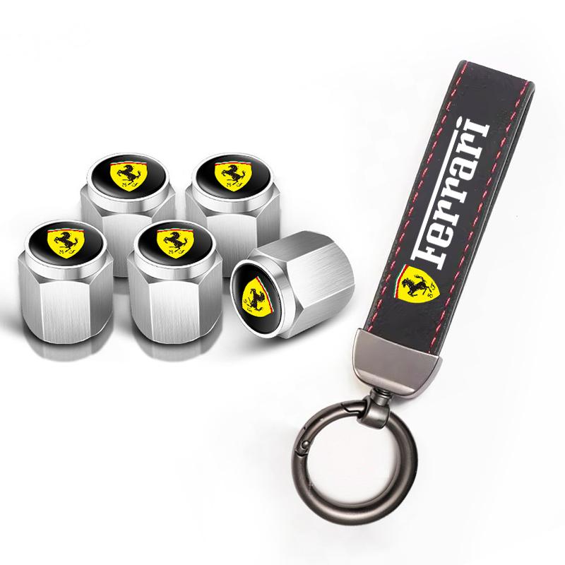 Car Tire Wheel Valve Caps Cover Suede Car Key Chain Ring Keychain for Ferrari Roma 488 Portofino F8 Roma Spider SF90 Tributo