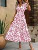 Yahua Women's Bohemian V-Neck Floral Dress - Elegant Summer Waist-Cinching Commuter Style 2026