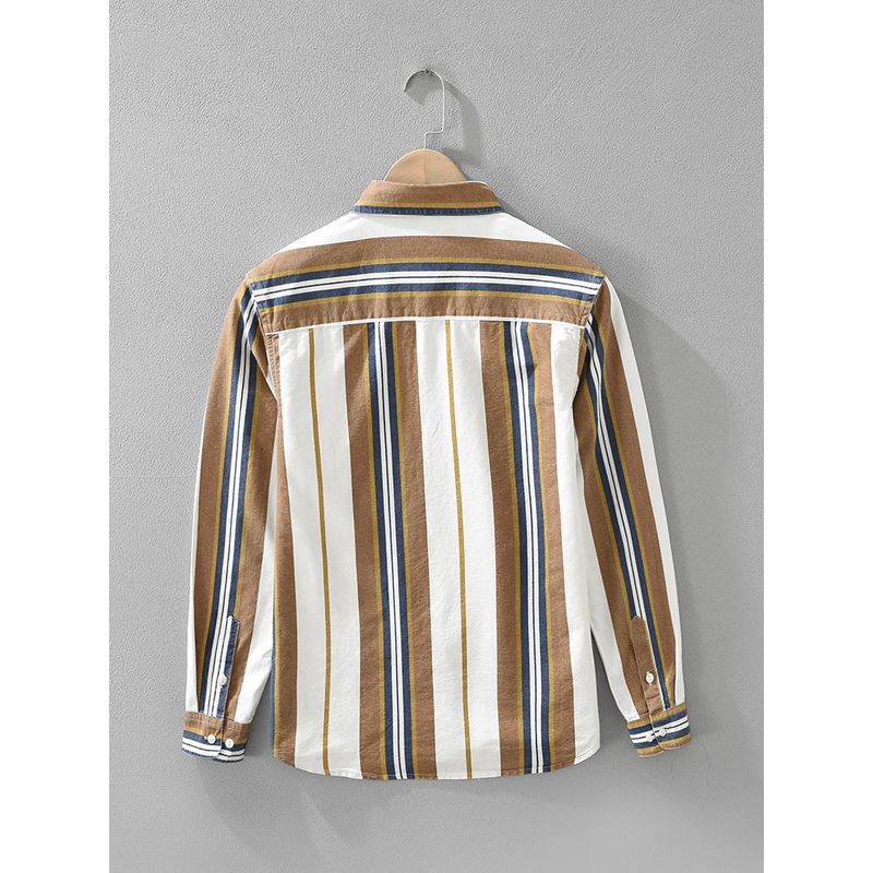 Spring Japan fashion Retro Stripe Color Matching High-Grade Pure Cotton Long sleeve Shirts Men's Shirt Outerwear Hong Kong British Style